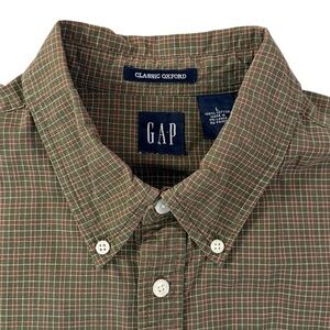 VTG Y2K Gap Classic Oxford Button Down Shirt All Cotton Green Check Pocket Large